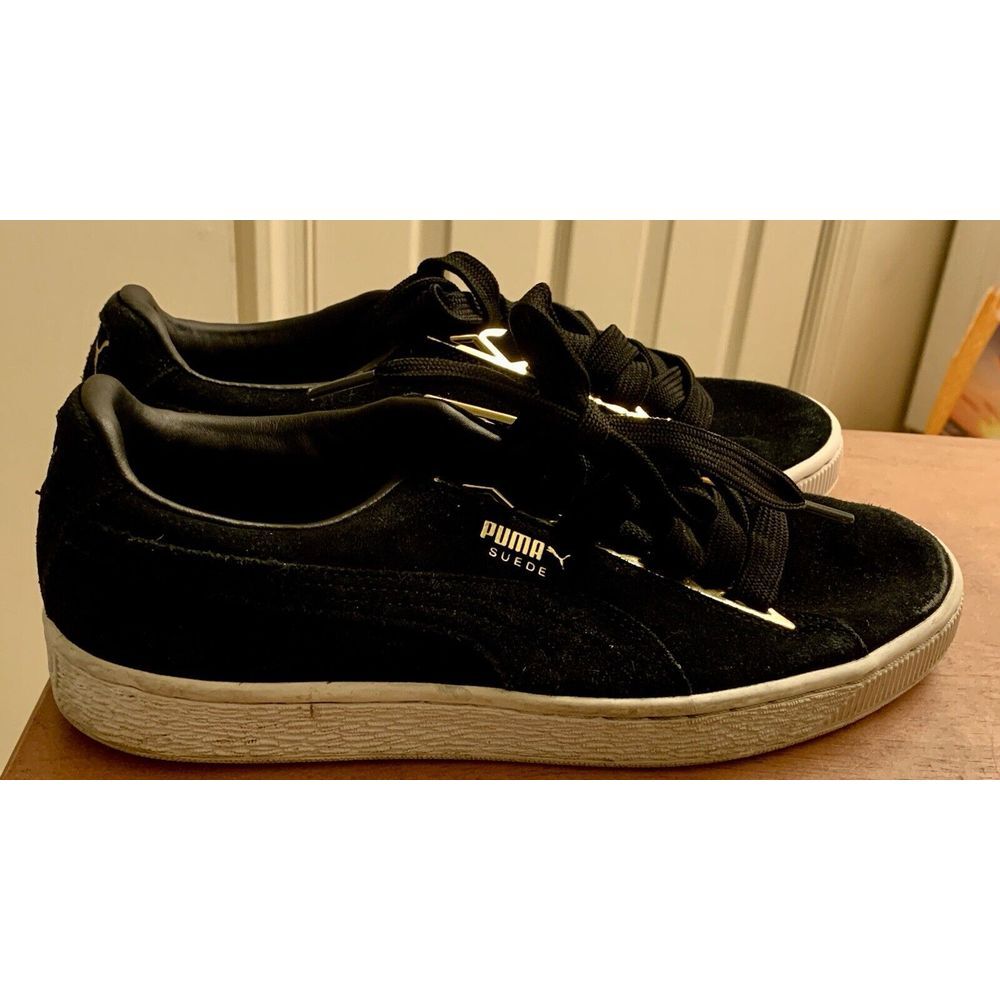 PUMA‎ Jewel Metallic 50 Special Womens Black Suede Gold Lace Up Shoes Size 6.5